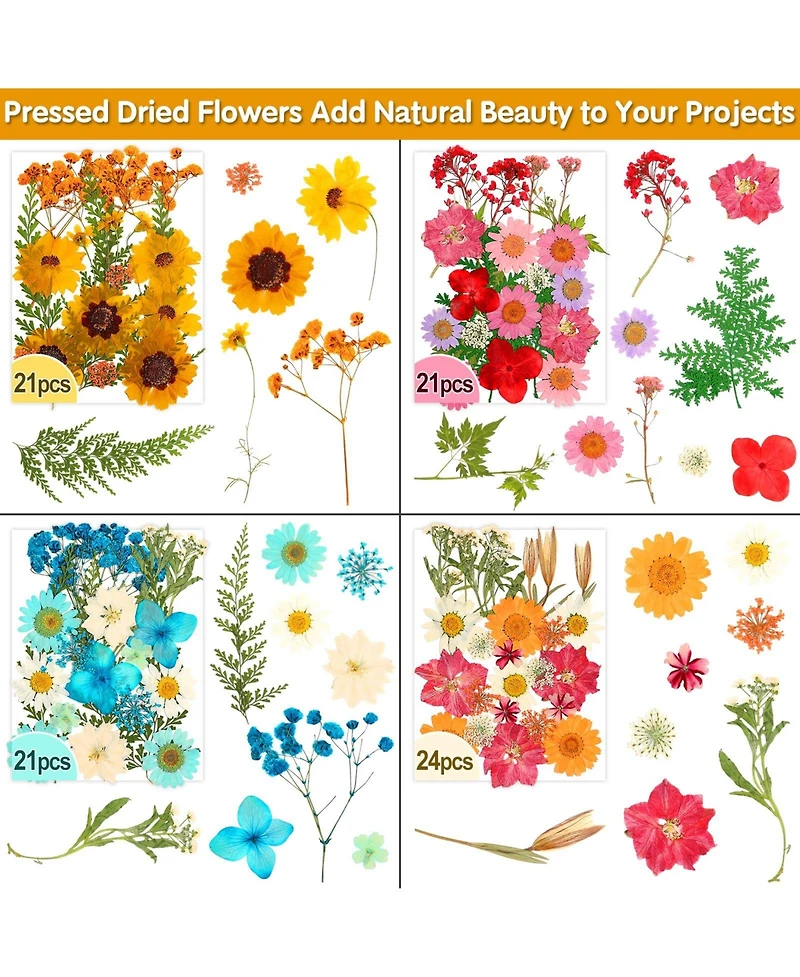 Gnuadz 235 Pcs Pressed Dried Flowers Bulk Dry Molds Candles Diy Art Making Tweezers Butterfly Stickers Set