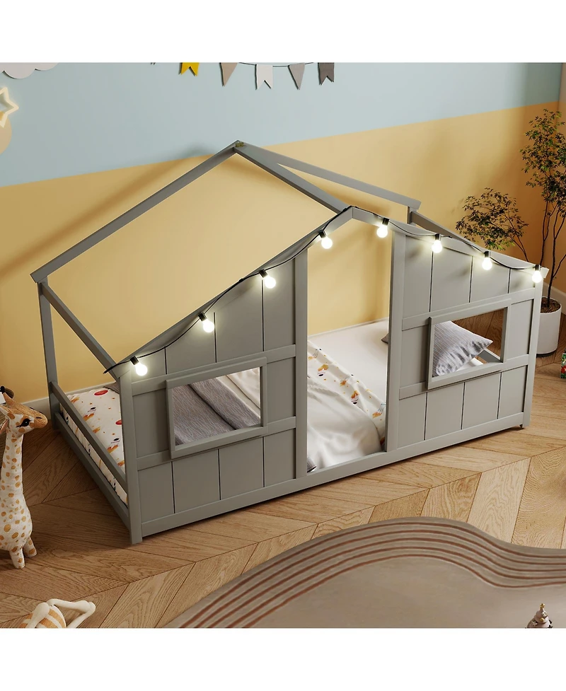 Sugift House Bed Montessori Floor Bed with Led Lights