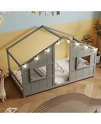 Sugift House Bed Montessori Floor Bed with Led Lights