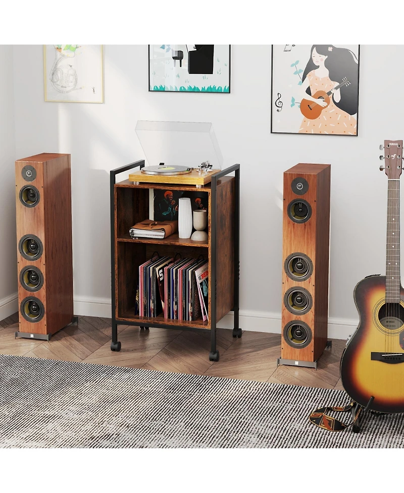 Sugift Mobile Record Player Stand with Power Outlet Storage