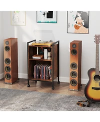 Sugift Mobile Record Player Stand with Power Outlet Storage