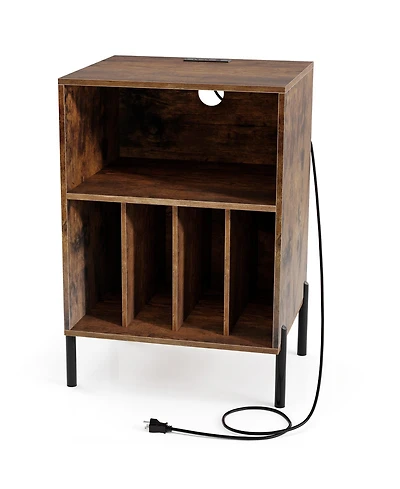 Sugift Record Player Stand with Storage Shelf and Charging Station