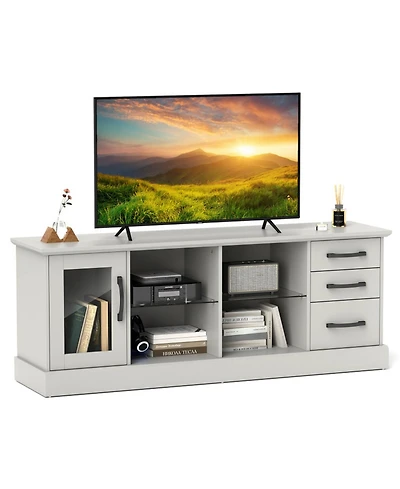 Gouun 63 in Media Console with 3 Drawers and Dual Glass Display Shelves