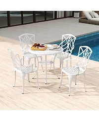 Gouun Round Cast Aluminum Patio Dining Table with Umbrella Hole