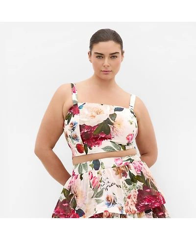 City Chic Women's Plus Bianka Bloom Print Crop Top