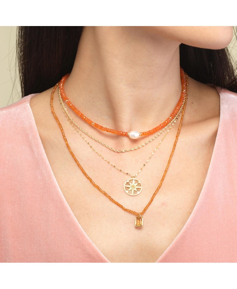 The Lovery Citrine Bead Bezel Necklace 14K Yellow Gold