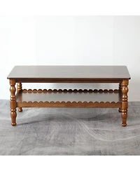 Rainsken Rectangle Coffee Table, Solid Wood Center Table, Farmhouse 2-Tier Sofa Table, Wave-Edge Design for Living Room