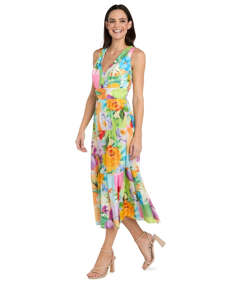 Rm Richards Women's Printed Fit-and-Flare Gauze Midi Dress