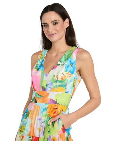 Rm Richards Women's Printed Fit-and-Flare Gauze Midi Dress