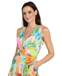 Rm Richards Women's Printed Fit-and-Flare Gauze Midi Dress
