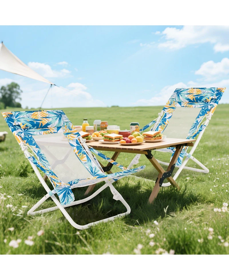 Gouun Portable Folding Beach Chair Set of 2 with Storage Pockets