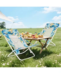 Gouun Portable Folding Beach Chair Set of 2 with Storage Pockets