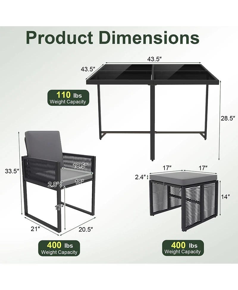 Sugift 9 Piece Patio Dining Set with Cushions for Yard and Garden