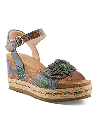 L'Artiste Women's Boca Wedge Sandal with Hand-Painted Leather Vamp
