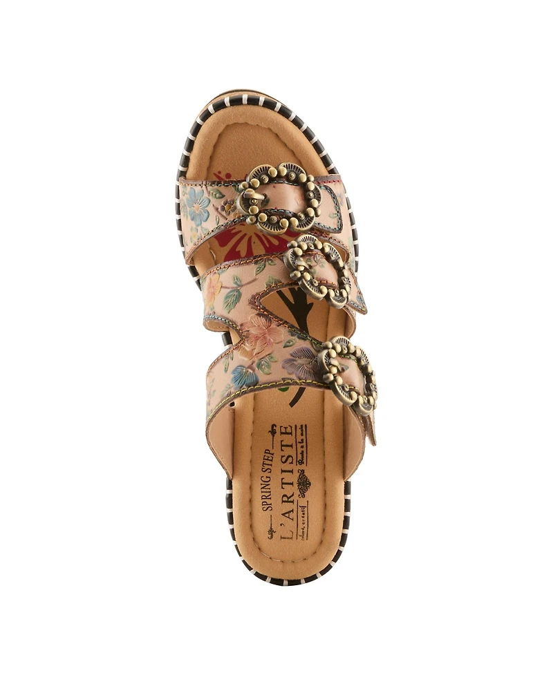 L`Artiste Women's Milemarker Floral Sandal with Cushioned Footbed Comfort