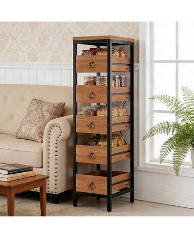 gaomon 5-Tier Kitchen Fruit Vegetable Storage Rack, Narrow Snack Stand with Pull-Out Baskets, Utility Organizer