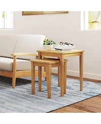 Gymax 2 Pcs Patio Nesting Table Teak Wood Outdoor Space Saving Design Square End Table