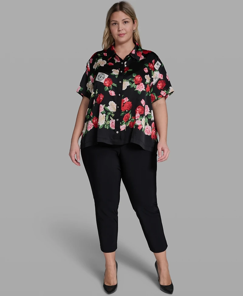 Karl Lagerfeld Paris Plus Floral-Print Collared Blouse