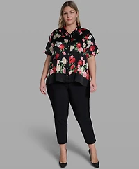 Karl Lagerfeld Paris Plus Floral-Print Collared Blouse