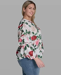 Karl Lagerfeld Paris Plus V-Neck Floral-Print Blouse