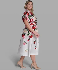 Karl Lagerfeld Paris Plus Floral-Print Midi Collared Dress