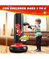 Qpau Inflatable Punching Bag, 48 Inch Stable Inflatable Boxing Bag for 3-6 Kids,Dinosaur Toy and Gifts for Boys and Girls, Kids Boxing Set