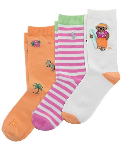 Polo Ralph Lauren Girls' 4-11 Surfer Bear Socks, 3-Pack
