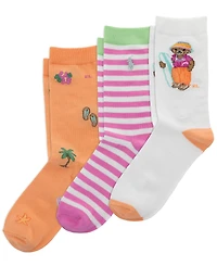 Polo Ralph Lauren Girls' 4-11 Surfer Bear Socks, 3-Pack