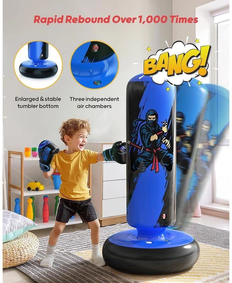 Qpau Punching Bag for Kids, 66 Inch Stable Inflatable Boxing Bag with Boxing Gloves