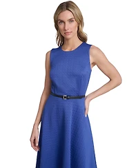 Tommy Hilfiger Women's Sleeveless Belted Midi Fit and Flare Dress