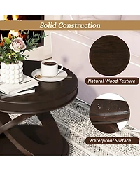 Rainsken X-shape Base Coffee Table, 22" Retro Round Wooden Center Table for Living Room, Small Space