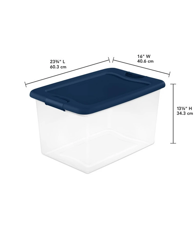 Sterilite 64 Quart Latching Plastic Storage Container Tote, Marine Blue, 12 Pack