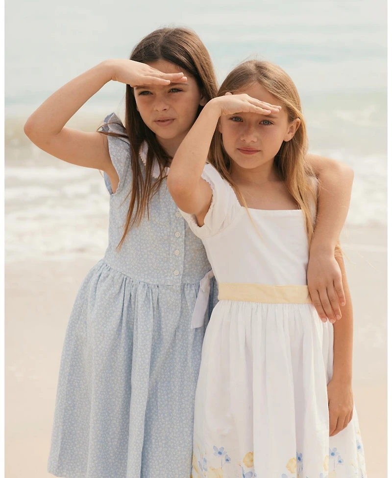 Hope and Henry Little Big Girls' Ruffle Sleeve Linen Dress with Peter Pan Collar