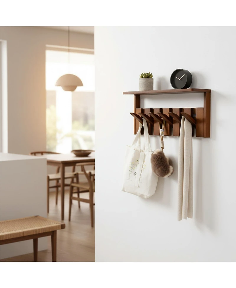 Yigii Wall Mounted Wooden Coat Rack with Shelf Heavy Duty Entryway Organizer Solid Wood Display Storage