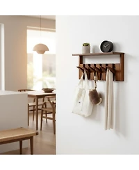 Yigii Wall Mounted Wooden Coat Rack with Shelf Heavy Duty Entryway Organizer Solid Wood Display Storage