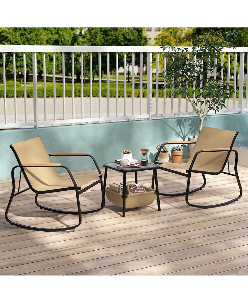 Slickblue 3 Piece Rocking Bistro Chairs and Side Table Set with Storage Bag