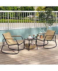 Slickblue 3 Piece Rocking Bistro Chairs and Side Table Set with Storage Bag