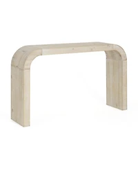 Flynama 52in Wood Console Table Curved Edge Cedar Veneer Natural For Entryway Living Room