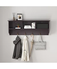 Flynama Wall Mounted Entryway Coat Rack 4 Dual Hooks Wooden Storage Shelf
