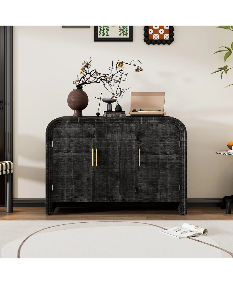 Flynama Retro Minimalist Curved Sideboard Gold Handles Adjustable Shelves Antique