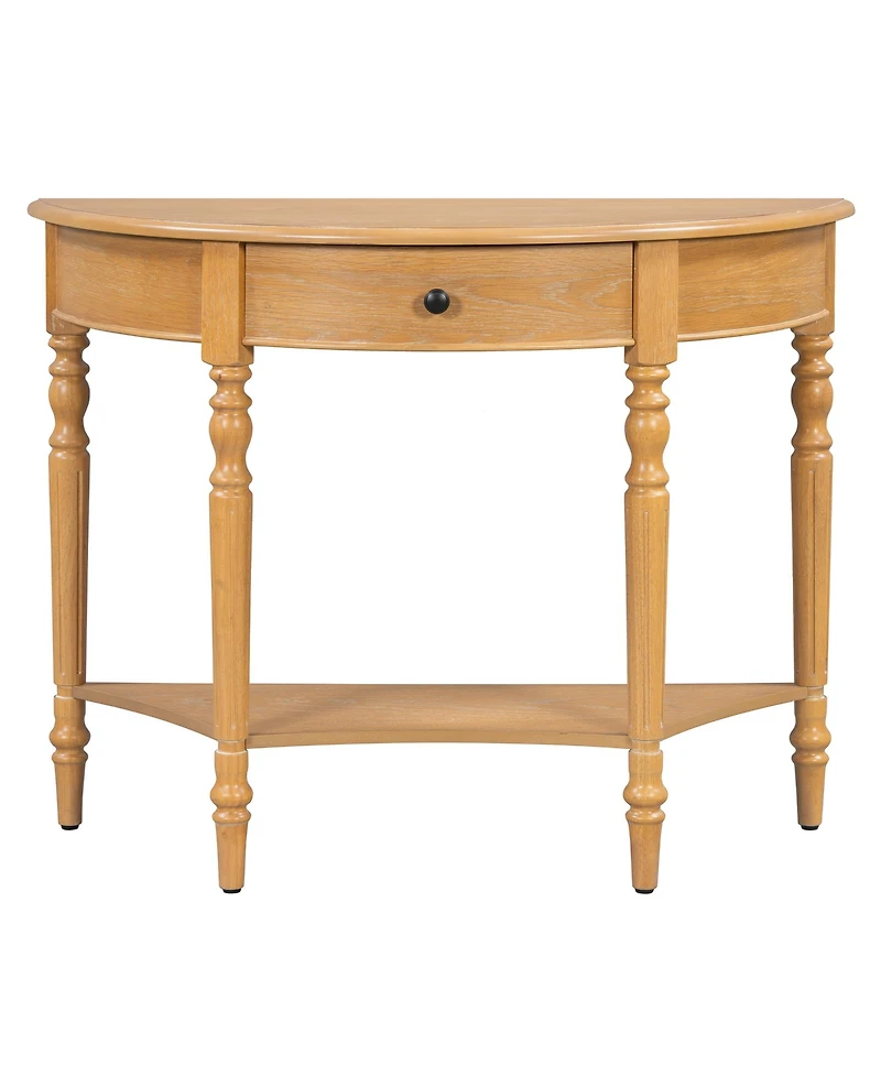 Fynama Half Moon Console Table Drawer Shelf Rustic Accent Table For Entryway