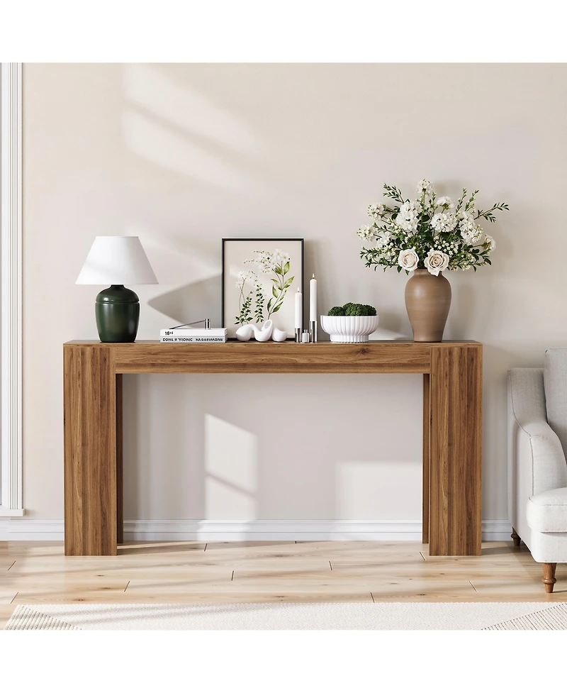 Flynama 62.99in Extra Long Farmhouse Entryway Table Narrow Sofa Table Walnut