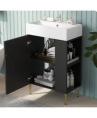 Casainc 21.6" Bathroom Vanity with Ceramic Sink, Bathroom Storage Cabinet with Right Side Storage