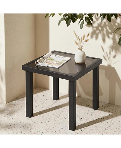 Tribesigns Outdoor Square End Table, Patio Side Table with Water-Resistant Glass Top, Metal Frame Accent Table for Balcony, Garden, Porch