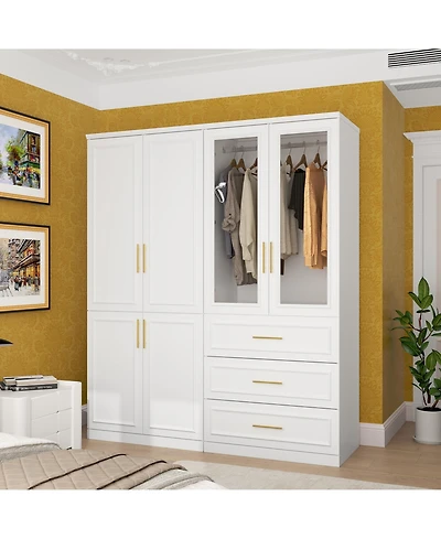 Homsee 6-Door Big Armoires with 2 Hanging Rods, 3-Drawers, Shelves