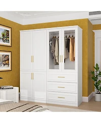 Homsee 6-Door Big Armoires with 2 Hanging Rods, 3-Drawers, Shelves