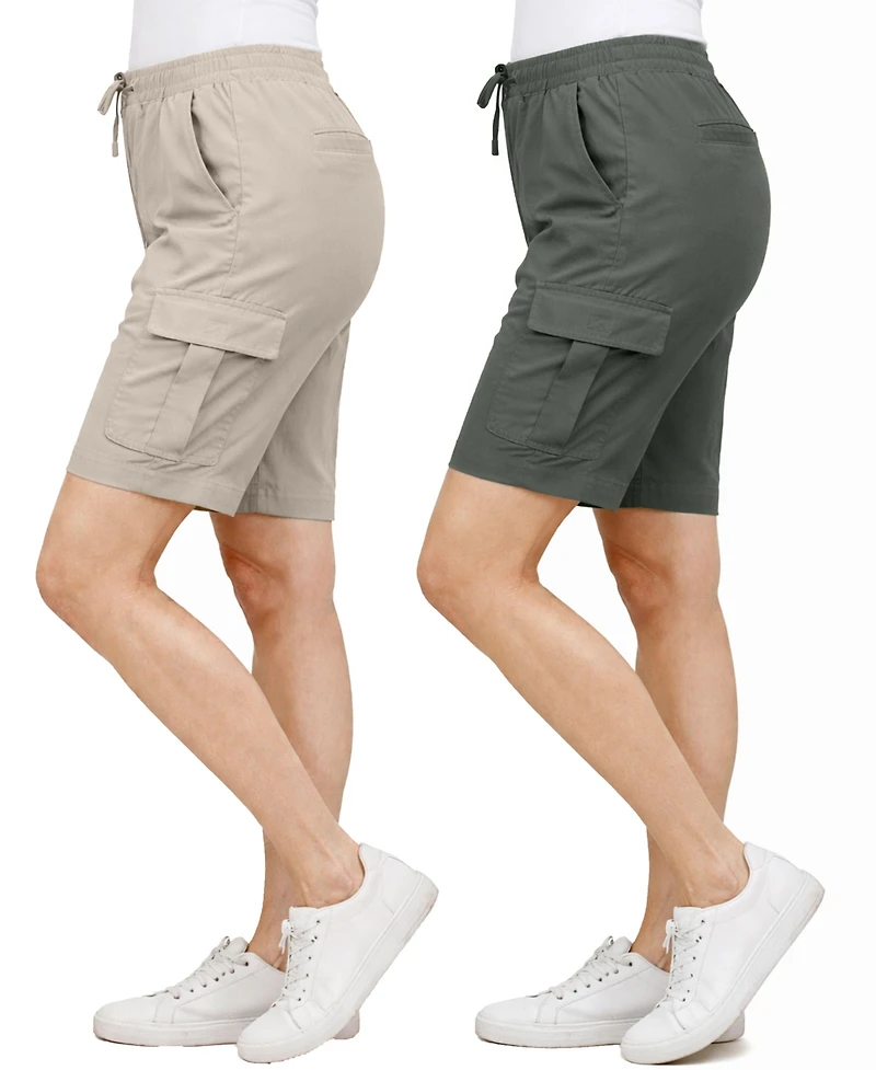 Galaxy By Harvic Women's Loose Fit Super Flex Stretch Cargo Jogger Shorts-2 Pack