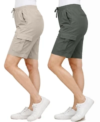 Galaxy By Harvic Women's Loose Fit Super Flex Stretch Cargo Jogger Shorts-2 Pack
