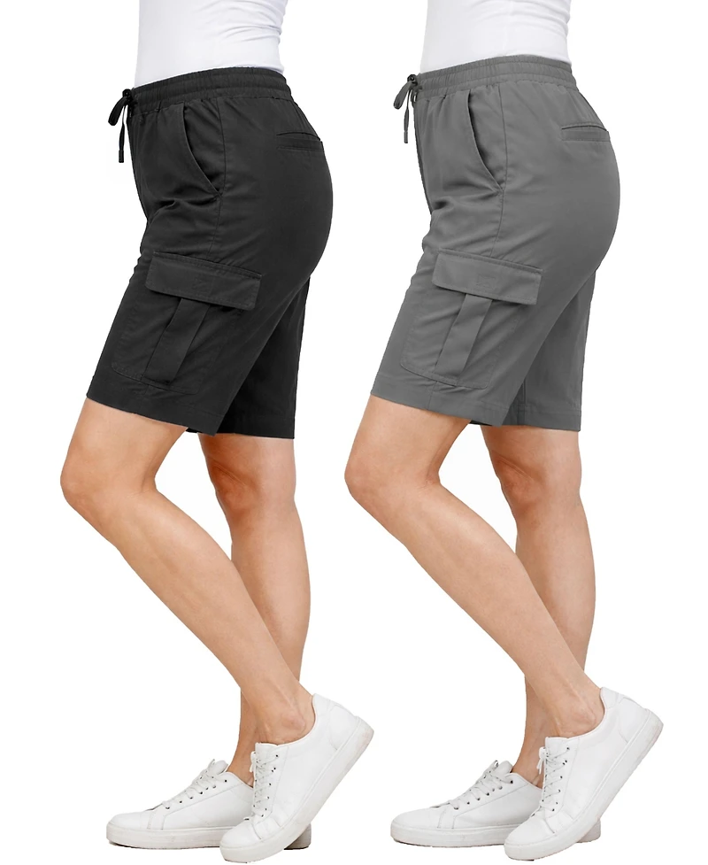Galaxy By Harvic Women's Loose Fit Super Flex Stretch Cargo Jogger Shorts-2 Pack