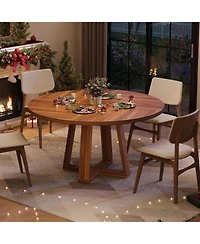 gaomon Dining Table for 4-6 People, Circle Kitchen Table with Cross Base, Farmhouse Wood Dinner Table for Apartment, Walnut Brown